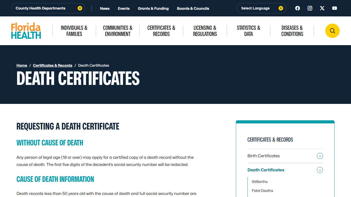 Death Certificates - Florida Department of Health