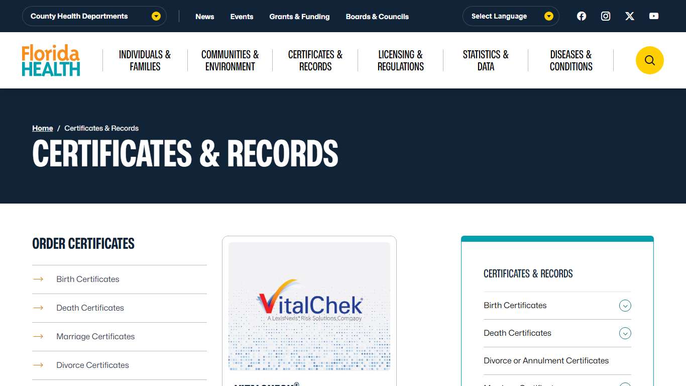 Certificates & Records - Florida Department of Health